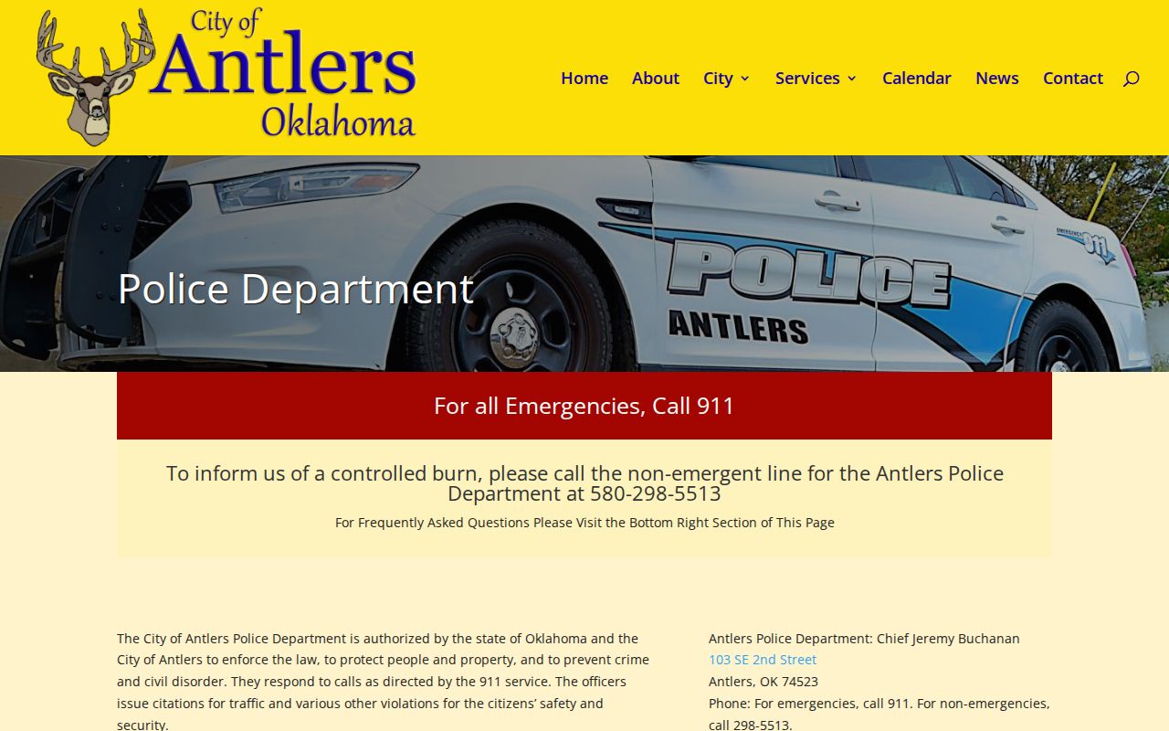 Antlers Police Department source for Pushmataha County booking-record contact