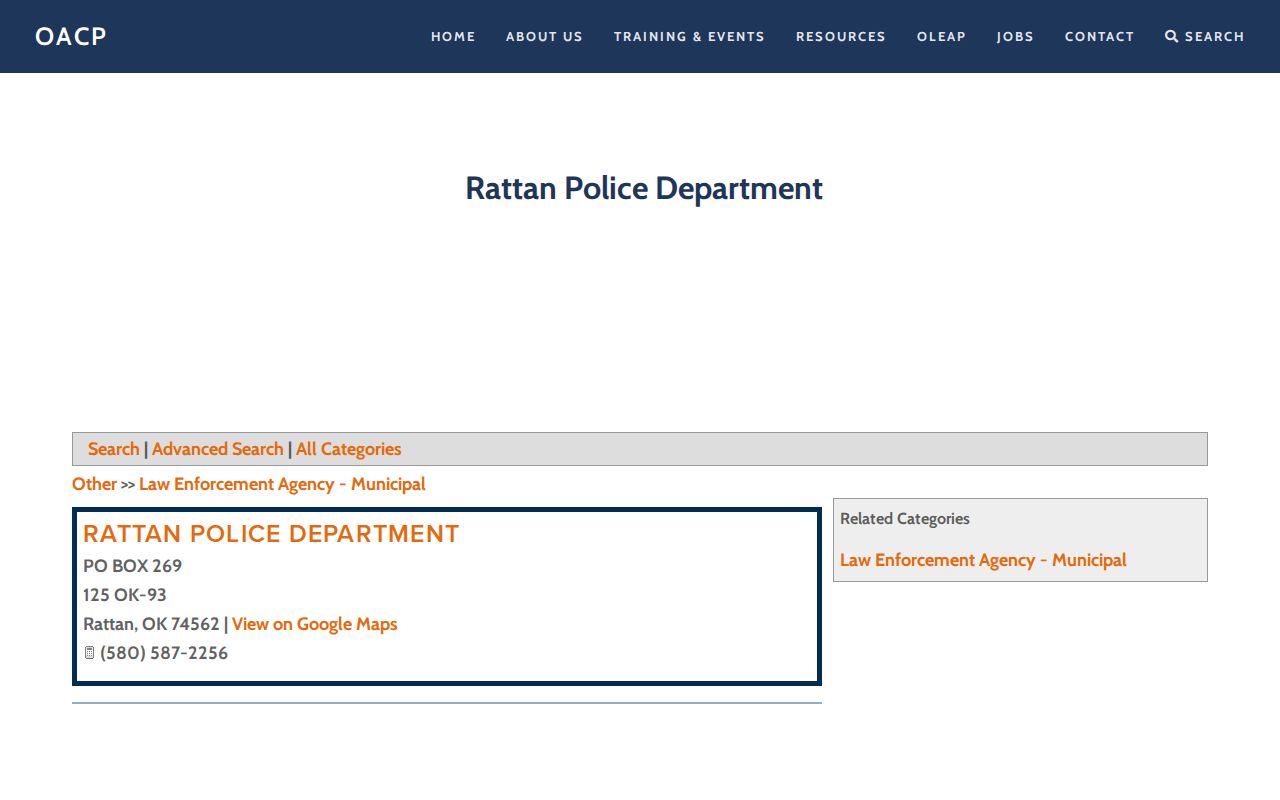 Rattan Police Department source for Pushmataha County adult booking-record contact